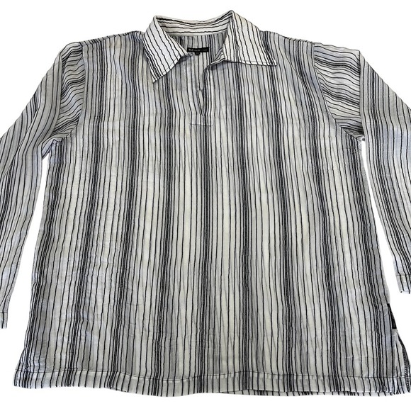 B.C. Clothing Tops - BC Clothing Womens XXL White Black Striped Crinkle Sheer Tunic Long Sleeve Top